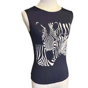 Hennes Tank Top Womens Small Black Zebra Print Good Y2K Indie Sleeveless Shirt